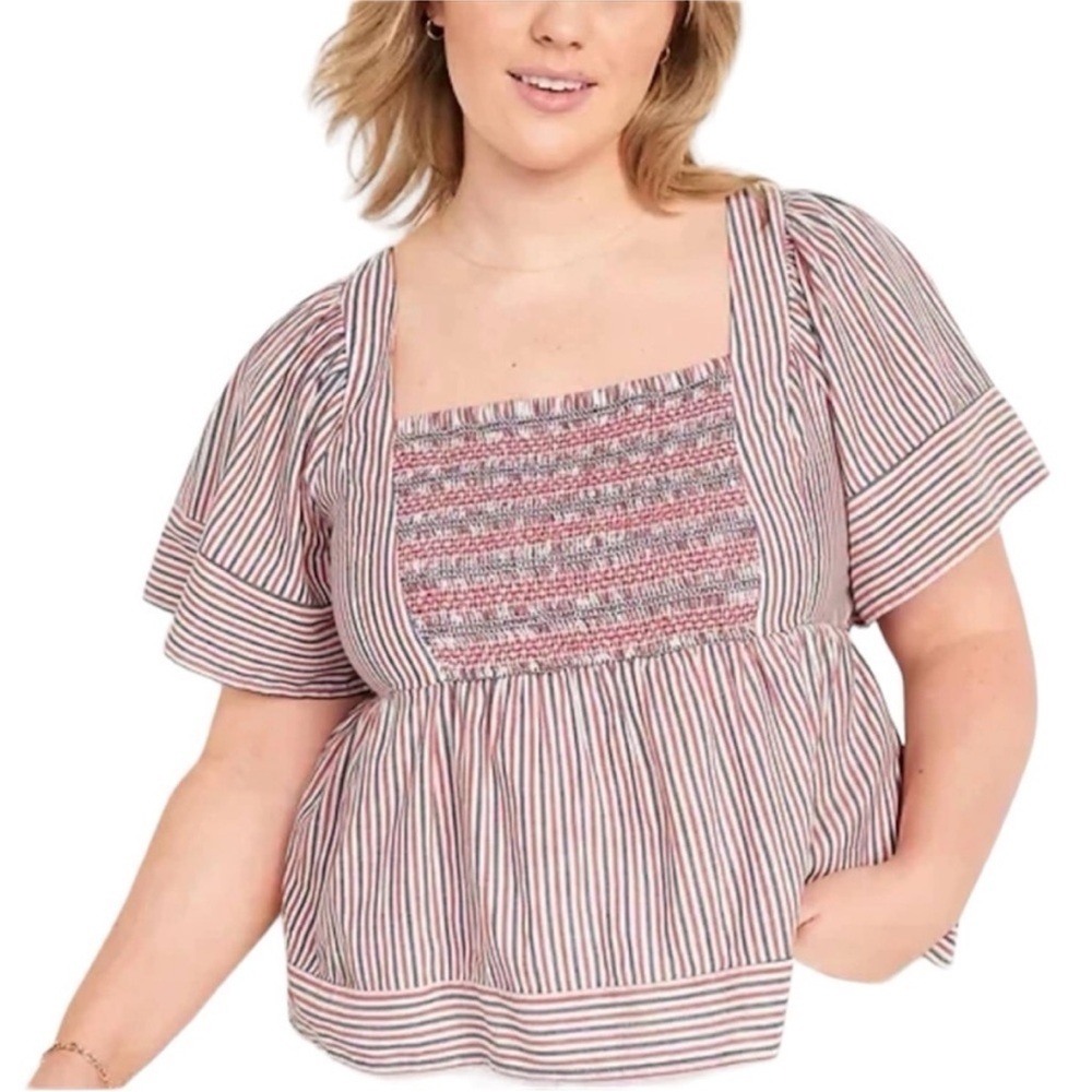 Old Navy Size Small Red, White, and Blue Bohemian Style Open-Back Top